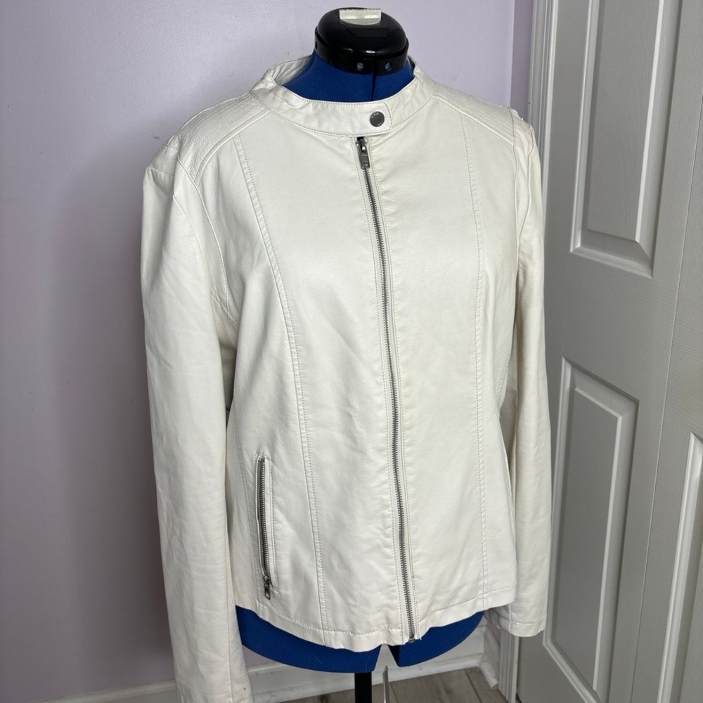 Black rivet white leather jacket
